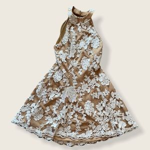 Embroidered Floral High Neck Graduation Dress